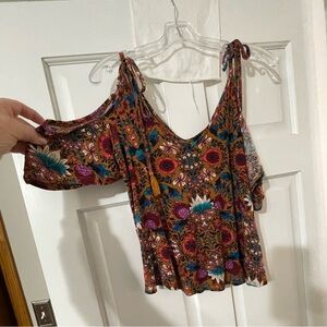 Patrons of Peace Tropical Cold Shoulder Ruffle Top size XL